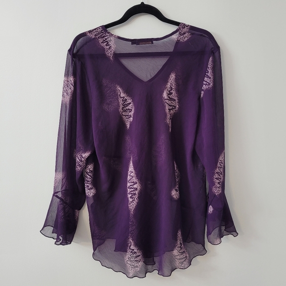 Purple Sheer Women's Tunic Top Blouse Sz XL - Picture 6 of 9